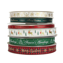 PS999 High quality single side Christmas ribbon roll printed customised ribbon logo